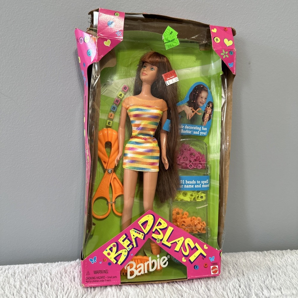 NEW Vintage 1997 Bead Blast Barbie Doll MATTEL 18890 Rainbow Dress 101 Beads